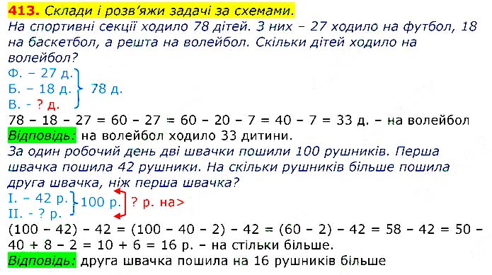 Завдання № 413 - Відповіді до вправ - ЧАСТИНА 2 - ГДЗ Математика 3 клас Г.П. Лишенко 2020 - (1, 2 частина)