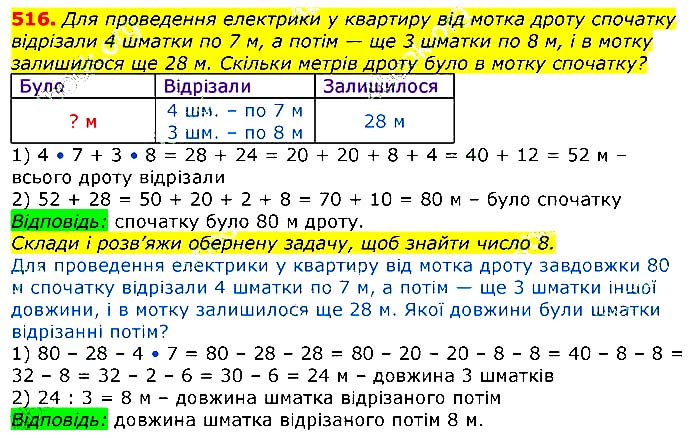 Завдання № 516 - Відповіді до вправ - ГДЗ Математика 3 клас Г.П. Лишенко 2020