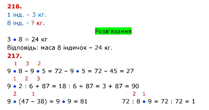 Завдання №  216-217 - § 25. Таблиця числа 9 - § 30. Знаходження виразів - ГДЗ Математика 3 клас Л.В. Оляницька 2020 - Частина 1
