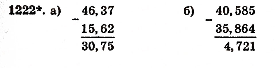 Завдання № 1222 - § 26. Віднімання десяткових дробів - ГДЗ Математика 5 клас Г.П. Бевз, В.Г. Бевз 2005
