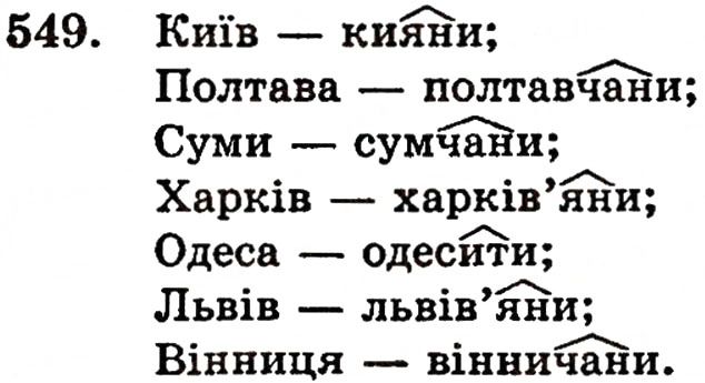 Завдання № 549 - § 37. Корінь, префікс, суфікс і закінчення - значущі частини слова. Основа слова - ГДЗ Українська мова 5 клас О.П. Глазова, Ю.Б. Кузнецов 2005
