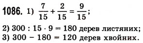 Завдання № 1086 - § 32. Додавання і віднімання звичайних дробів з однаковими знаменниками - ГДЗ Математика 5 клас О.С. Істер 2013