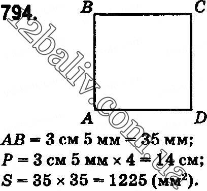 Завдання № 794 - § 24. Площа прямокутника і квадрата - ГДЗ Математика 5 клас О. С. Істер 2018