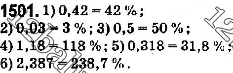 Завдання № 1501 - § 42. Відсотки. Знаходження відсотків від даного числа - ГДЗ Математика 5 клас О. С. Істер 2018