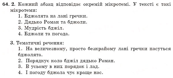 Завдання № 64 - § 11. Будова тексту. Тема, мікротема, тематичне речення - ГДЗ Українська мова 5 клас С.Я. Єрмоленко, В.Т. Сичова 2005