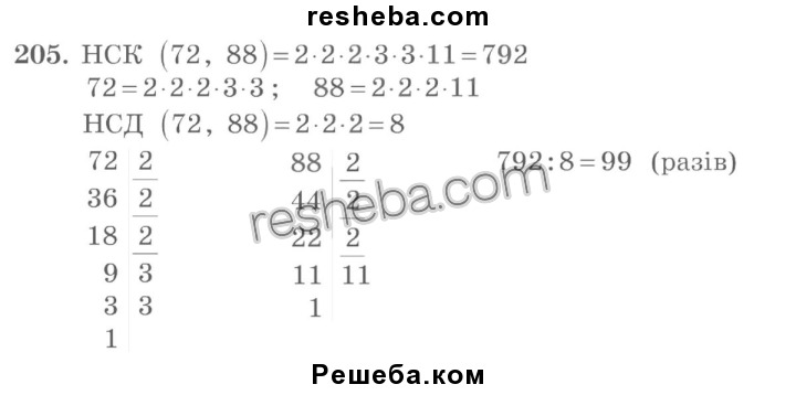 Завдання № 205 - § 6. Найменше спільне кратне - ГДЗ Математика 6 клас Г.П. Бевз, В.Г. Бевз 2006