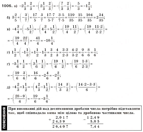 Завдання № 1006 - § 30. Додавання раціональних чисел - ГДЗ Математика 6 клас Г.П. Бевз, В.Г. Бевз 2006
