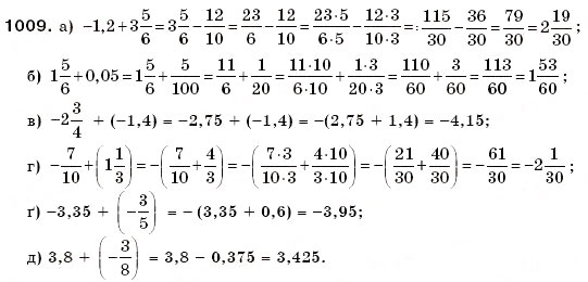 Завдання № 1009 - § 30. Додавання раціональних чисел - ГДЗ Математика 6 клас Г.П. Бевз, В.Г. Бевз 2006