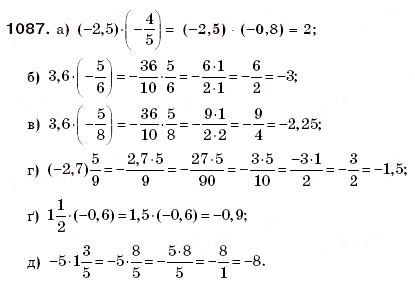 Завдання № 1087 - § 32. Множення раціональних чисел - ГДЗ Математика 6 клас Г.П. Бевз, В.Г. Бевз 2006