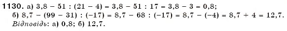 Завдання № 1130 - § 33. Ділення раціональних чисел - ГДЗ Математика 6 клас Г.П. Бевз, В.Г. Бевз 2006