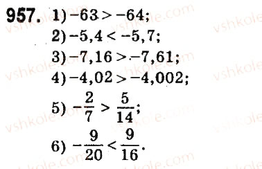 Завдання № 957 - § 37. Порівняння раціональних чисел - ГДЗ Математика 6 клас О.С. Істер 2014
