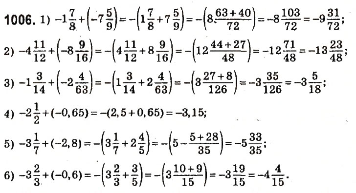 Завдання № 1006 - § 38. Додавання від’ємних чисел - ГДЗ Математика 6 клас О.С. Істер 2014