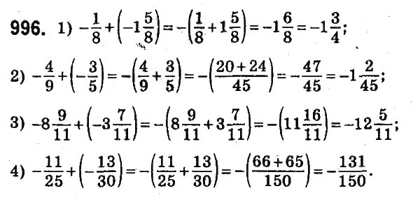 Завдання № 996 - § 38. Додавання від’ємних чисел - ГДЗ Математика 6 клас О.С. Істер 2014