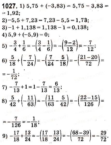 Завдання № 1027 - § 39. Додавання двох чисел з різними знаками - ГДЗ Математика 6 клас О.С. Істер 2014