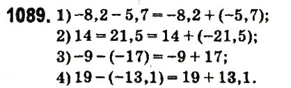 Завдання № 1089 - § 41. Віднімання раціональних чисел - ГДЗ Математика 6 клас О.С. Істер 2014