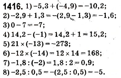 Завдання № 1416 - § 50. Розв’язування вправ на всі дії з раціональними числами - ГДЗ Математика 6 клас О.С. Істер 2014