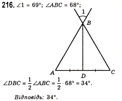 Завдання № 216 - 9. Рівнобедрений трикутник та його властивості - ГДЗ Геометрія 7 клас А.Г. Мерзляк, В.Б. Полонський, М.С. Якір 2008
