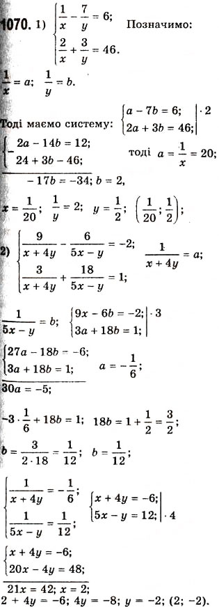 Завдання № 1070 - 28. Розв’язування систем лінійних рівнянь методом додавання - ГДЗ Алгебра 7 клас А.Г. Мерзляк, В.Б. Полонський, М.С. Якір 2008