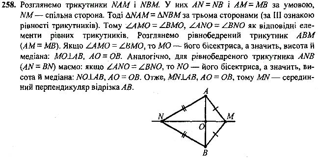 Завдання №  258 - 10 - 12. Ознаки рівнобедреного трикутник - Теореми - § 2. Трикутники - ГДЗ Геометрія 7 клас А.Г. Мерзляк, В.Б. Полонський, М.С.Якір 2020 
