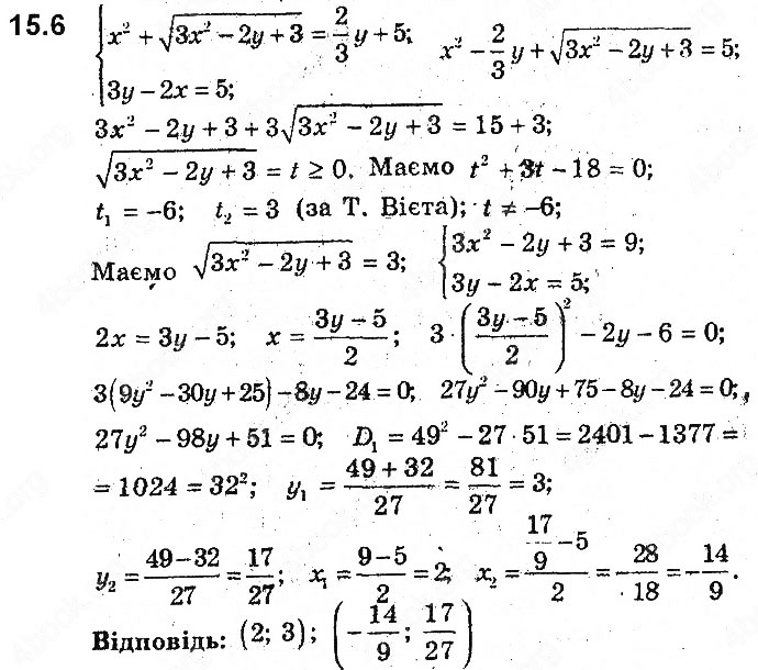 Завдання № 6 - 15. Метод заміни змінних та інші способи розв’язування систем рівнянь із двома змінними - ГДЗ Алгебра 9 клас А.Г. Мерзляк, В.Б. Полонський, М.С. Якір 2017 - Поглиблене вивчення