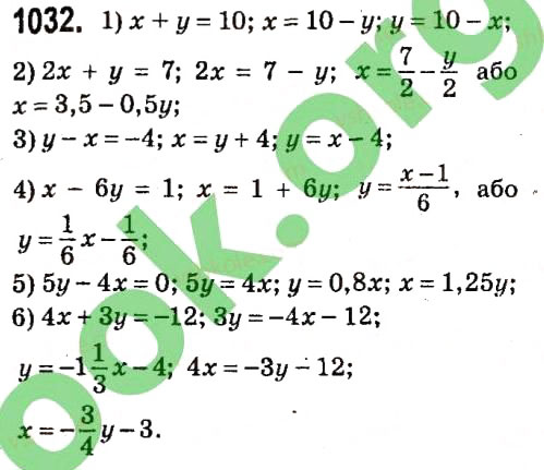 Завдання № 1032 - § 4. Системи лінійних рівнянь із двома змінними - ГДЗ Алгебра 7 клас А.Г. Мерзляк, В.Б. Полонський, М.С. Якір 2015