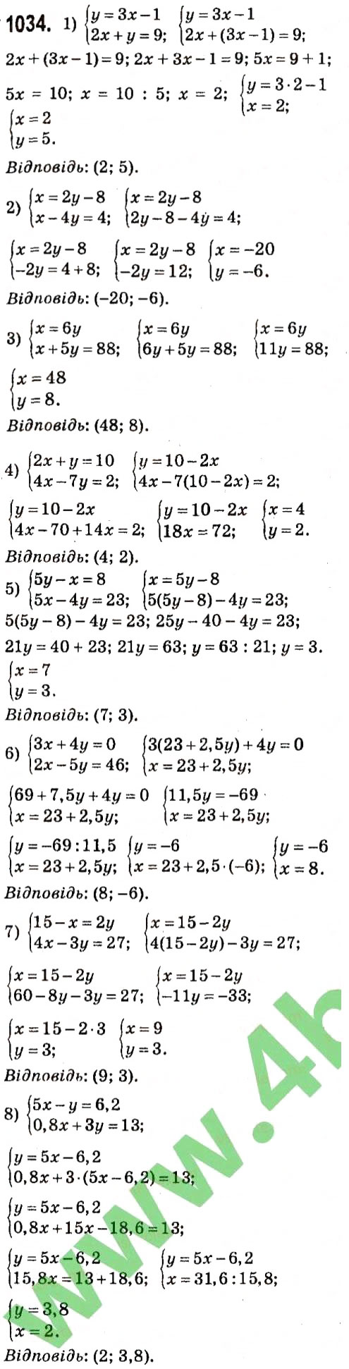 Завдання № 1034 - § 4. Системи лінійних рівнянь із двома змінними - ГДЗ Алгебра 7 клас А.Г. Мерзляк, В.Б. Полонський, М.С. Якір 2015