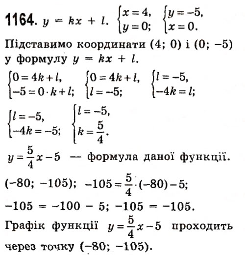 Завдання № 1164 - Розділ 3. Лінійні рівняння та їх функції - ГДЗ Алгебра 7 клас О.С. Істер 2015
