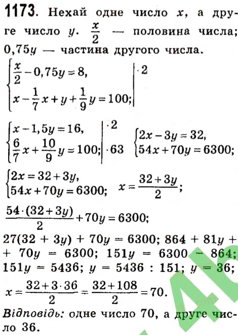 Завдання № 1173 - Розділ 3. Лінійні рівняння та їх функції - ГДЗ Алгебра 7 клас О.С. Істер 2015