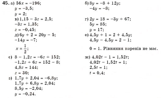 Завдання № 45 - 3. Лінійні рівняння з однією змінною - ГДЗ Алгебра 7 клас Г.М. Янченко, В.Р. Кравчук 2008