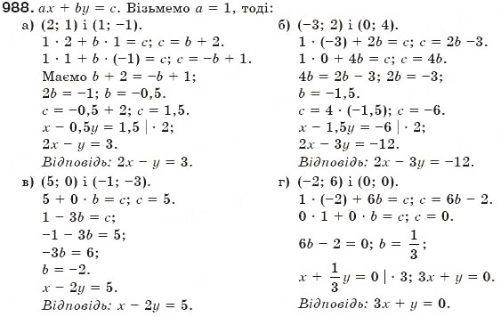 Завдання № 988 - § 24. Рівняння з двома змінними - ГДЗ Алгебра 7 клас Г.П. Бевз, В.Г. Бевз 2007