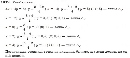 Завдання № 1019 - § 25. Графік лінійного рівняння з двома змінними - ГДЗ Алгебра 7 клас Г.П. Бевз, В.Г. Бевз 2007