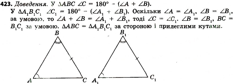 Завдання № 423 - Розділ 3. Трикутники. Ознаки рівності трикутників - ГДЗ Геометрія 7 клас О.С. Істер 2015