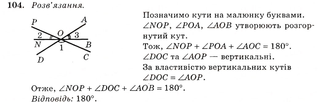 Завдання № 104 - § 6. Вертикальні кути. Кут між двома прямими, що перетинаються - ГДЗ Геометрія 7 клас О.С. Істер 2007
