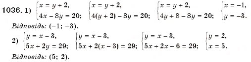 Завдання № 1036 - § 28. Розв'язування систем двох лінійних рівнянь з двома змінними способом підстановки (Уроки 73, 74) - ГДЗ Алгебра 7 клас О.С. Істер 2007