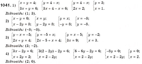 Завдання № 1041 - § 28. Розв'язування систем двох лінійних рівнянь з двома змінними способом підстановки (Уроки 73, 74) - ГДЗ Алгебра 7 клас О.С. Істер 2007