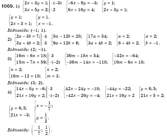 Завдання № 1069 - § 29. Розв'язування систем двох лінійних рівнянь з двома змінними способом додавання (Уроки 75, 76) - ГДЗ Алгебра 7 клас О.С. Істер 2007