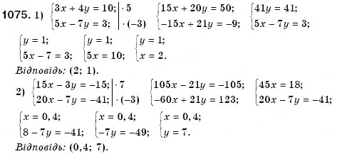 Завдання № 1075 - § 29. Розв'язування систем двох лінійних рівнянь з двома змінними способом додавання (Уроки 75, 76) - ГДЗ Алгебра 7 клас О.С. Істер 2007