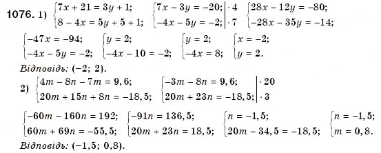 Завдання № 1076 - § 29. Розв'язування систем двох лінійних рівнянь з двома змінними способом додавання (Уроки 75, 76) - ГДЗ Алгебра 7 клас О.С. Істер 2007