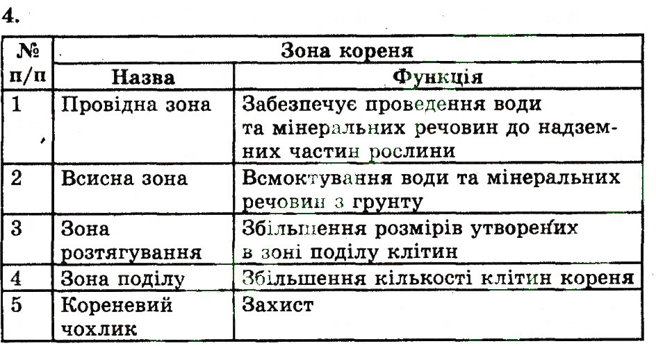 Завдання № 4 - Будова та функції коренів - ГДЗ Біологія 7 клас Т.С. Котик 2011 - Робочий зошит