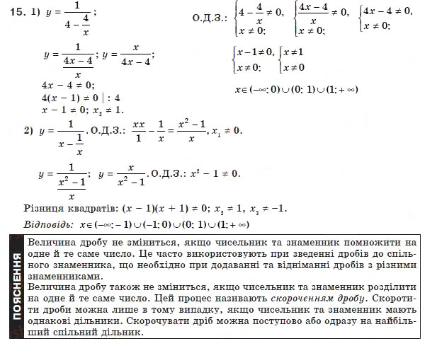 Завдання № 15 - 1. Раціональні дроби - ГДЗ Алгебра 8 клас А.Г. Мерзляк, В.Б. Полонський, М.С. Якір 2008