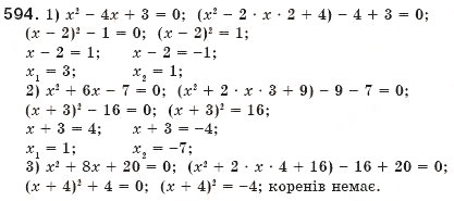 Завдання № 594 - 17. Квадратні рівняння. Розв'язування неповних квадратних рівнянь - ГДЗ Алгебра 8 клас А.Г. Мерзляк, В.Б. Полонський, М.С. Якір 2008