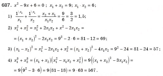 Завдання № 687 - 19. Теорема Вієта - ГДЗ Алгебра 8 клас А.Г. Мерзляк, В.Б. Полонський, М.С. Якір 2008