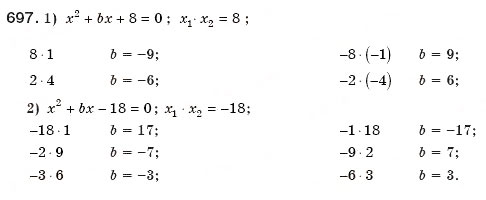 Завдання № 697 - 19. Теорема Вієта - ГДЗ Алгебра 8 клас А.Г. Мерзляк, В.Б. Полонський, М.С. Якір 2008