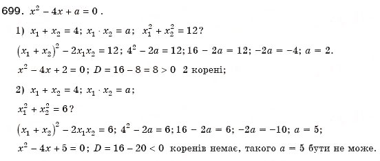 Завдання № 699 - 19. Теорема Вієта - ГДЗ Алгебра 8 клас А.Г. Мерзляк, В.Б. Полонський, М.С. Якір 2008