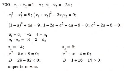 Завдання № 700 - 19. Теорема Вієта - ГДЗ Алгебра 8 клас А.Г. Мерзляк, В.Б. Полонський, М.С. Якір 2008