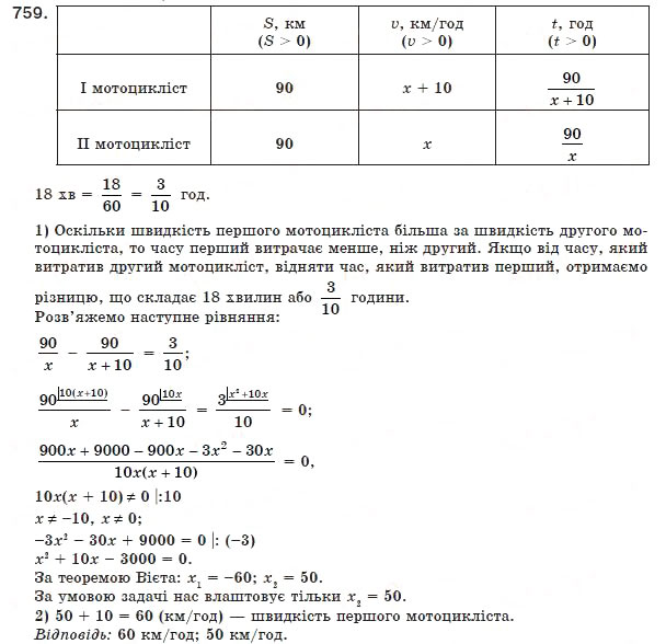 Завдання № 759 - 22. Раціональні рівняння як математичні моделі реальних ситуацій - ГДЗ Алгебра 8 клас А.Г. Мерзляк, В.Б. Полонський, М.С. Якір 2008