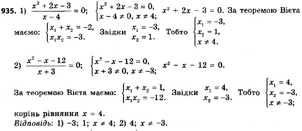 Завдання № 935 - Розділ 3. Квадратні рівняння - ГДЗ Алгебра 8 клас О.С. Істер 2016