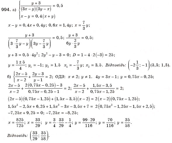Завдання № 994 - § 20. Формула коренів квадратного рівняння - ГДЗ Алгебра 8 клас Г.П. Бевз, В.Г. Бевз 2008