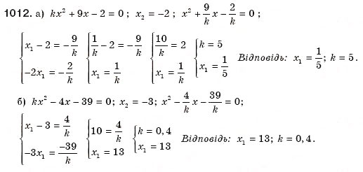 Завдання № 1012 - § 21. Теорема Вієта - ГДЗ Алгебра 8 клас Г.П. Бевз, В.Г. Бевз 2008