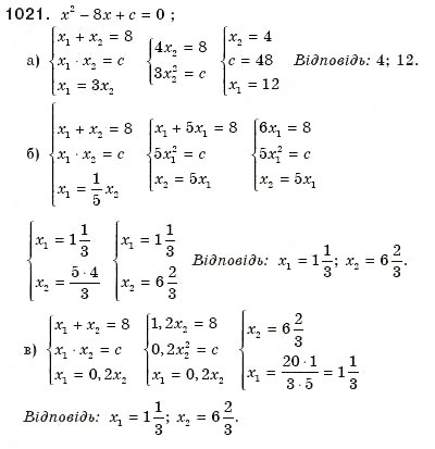 Завдання № 1021 - § 21. Теорема Вієта - ГДЗ Алгебра 8 клас Г.П. Бевз, В.Г. Бевз 2008